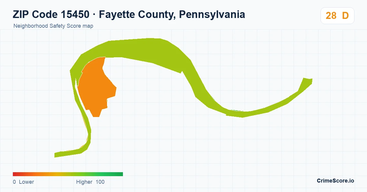 ZIP Code 15450 in Fayette County, Pennsylvania neighborhood Safety Score map