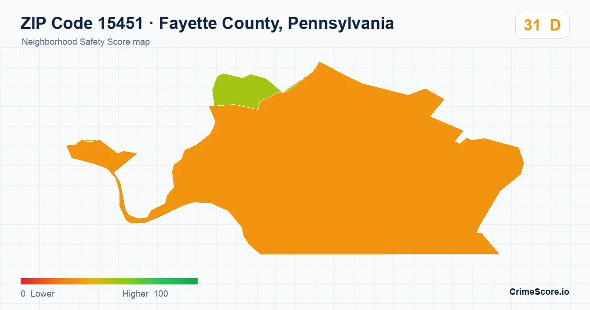 ZIP Code 15451 in Fayette County, Pennsylvania neighborhood Safety Score map
