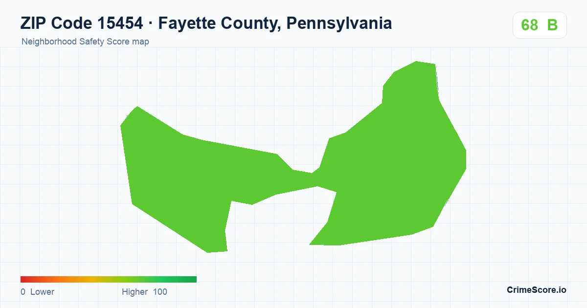 ZIP Code 15454 in Fayette County, Pennsylvania neighborhood Safety Score map