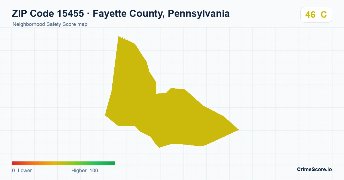 ZIP Code 15455 in Fayette County, Pennsylvania neighborhood Safety Score map