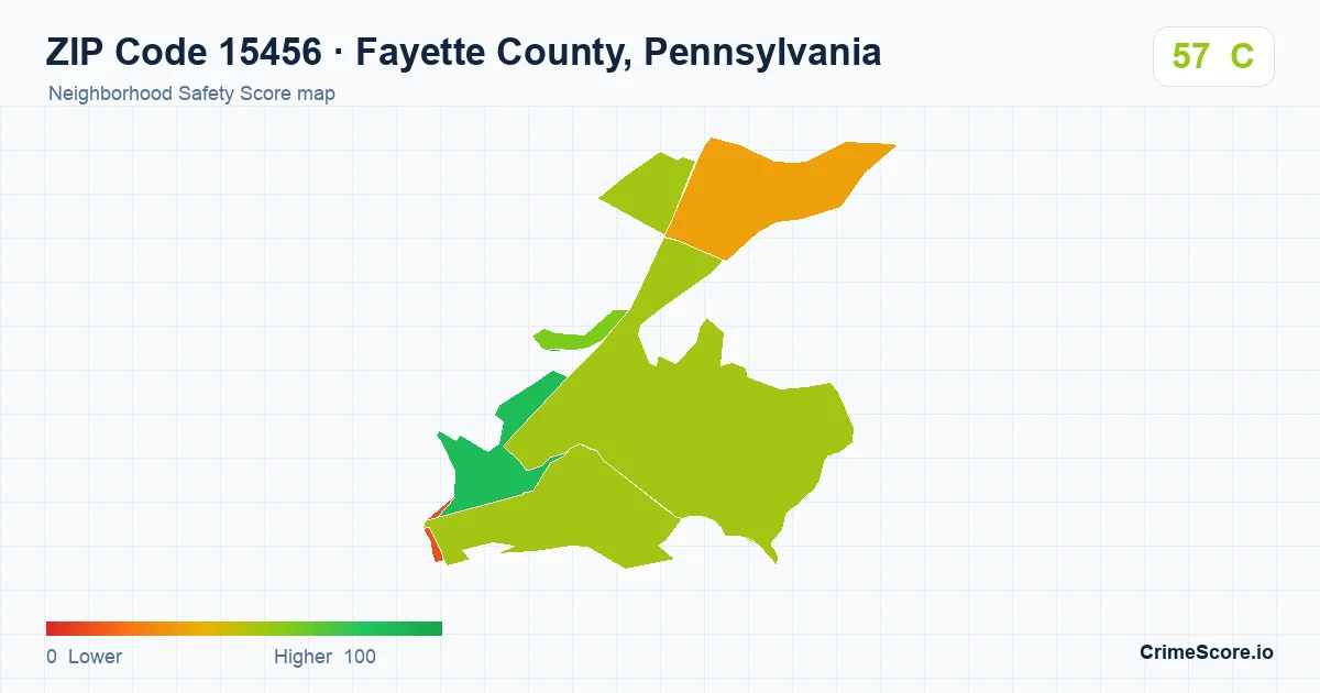 ZIP Code 15456 in Fayette County, Pennsylvania neighborhood Safety Score map