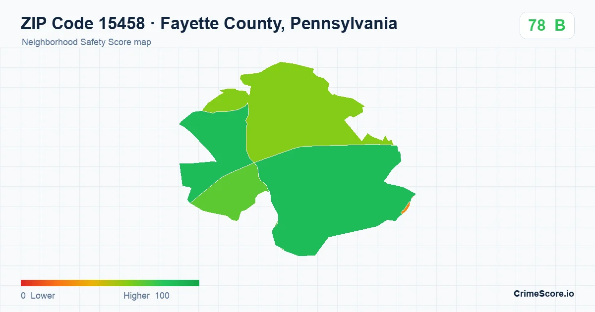 ZIP Code 15458 in Fayette County, Pennsylvania neighborhood Safety Score map