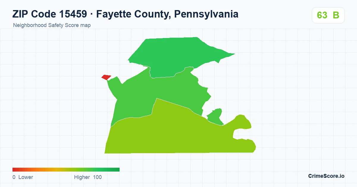 ZIP Code 15459 in Fayette County, Pennsylvania neighborhood Safety Score map