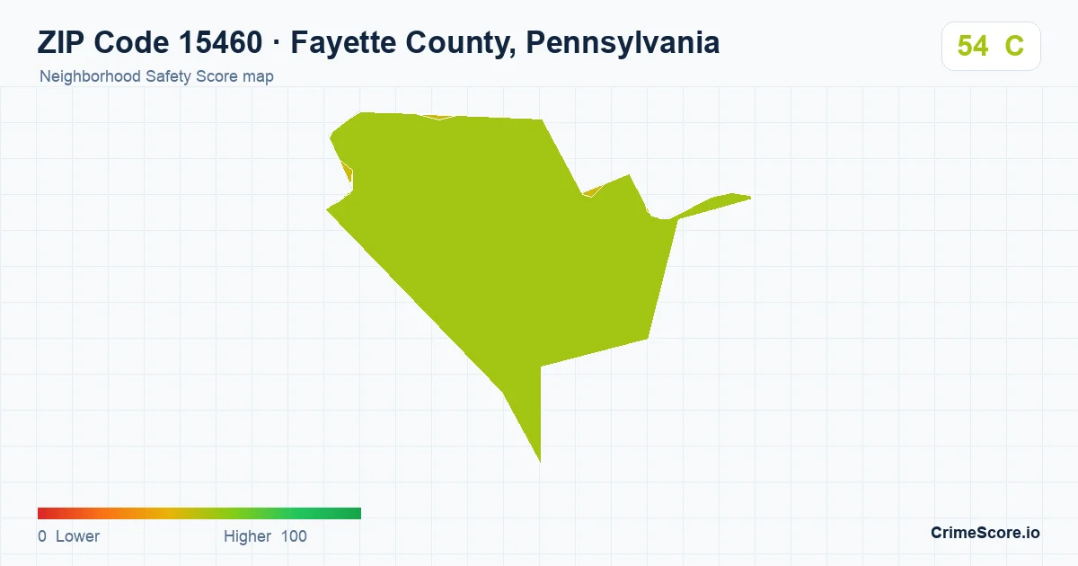 ZIP Code 15460 in Fayette County, Pennsylvania neighborhood Safety Score map