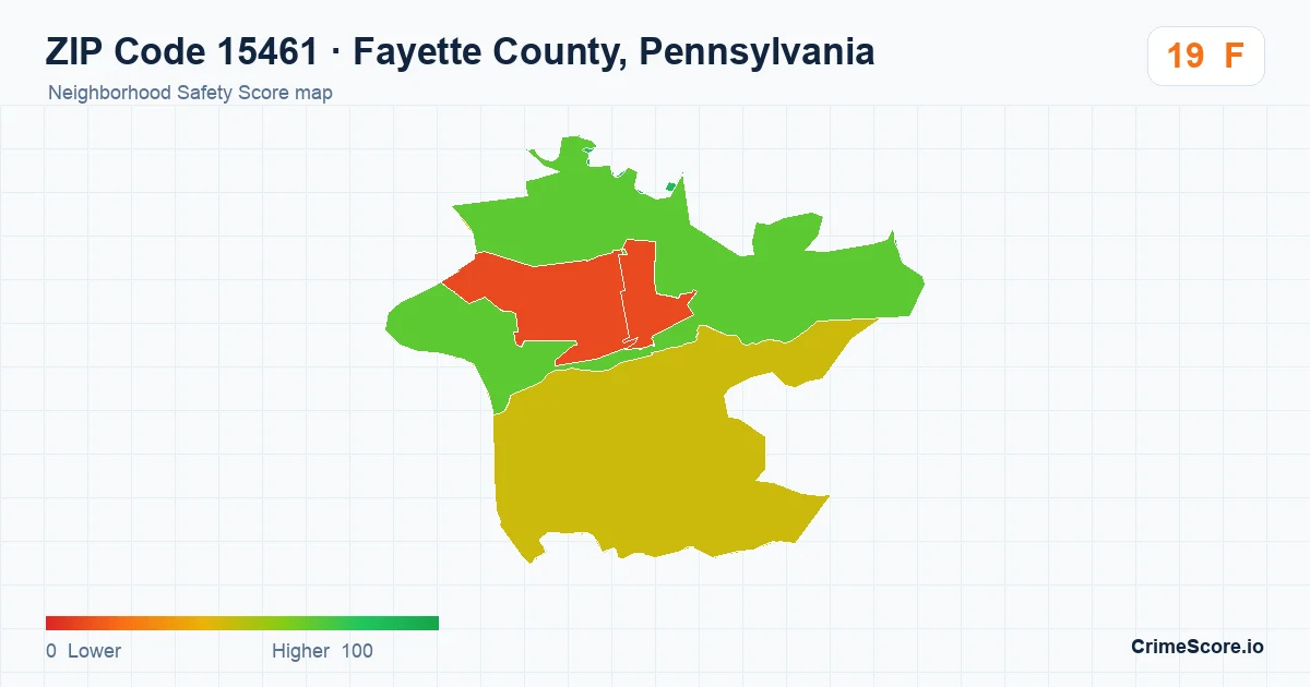 ZIP Code 15461 in Fayette County, Pennsylvania neighborhood Safety Score map