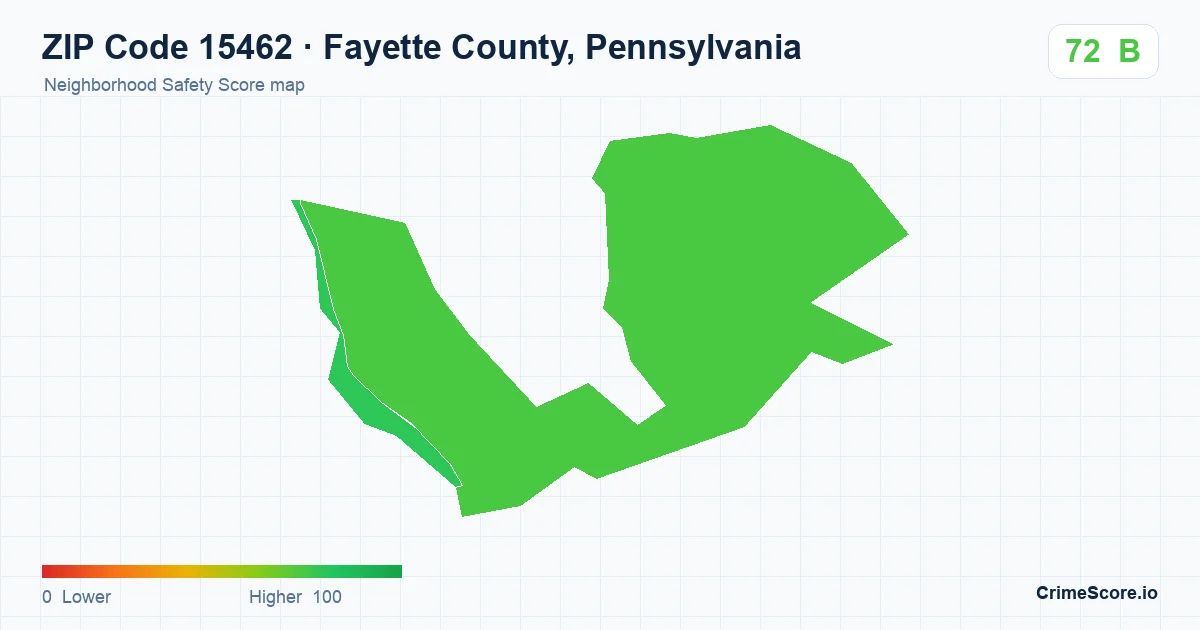 ZIP Code 15462 in Fayette County, Pennsylvania neighborhood Safety Score map