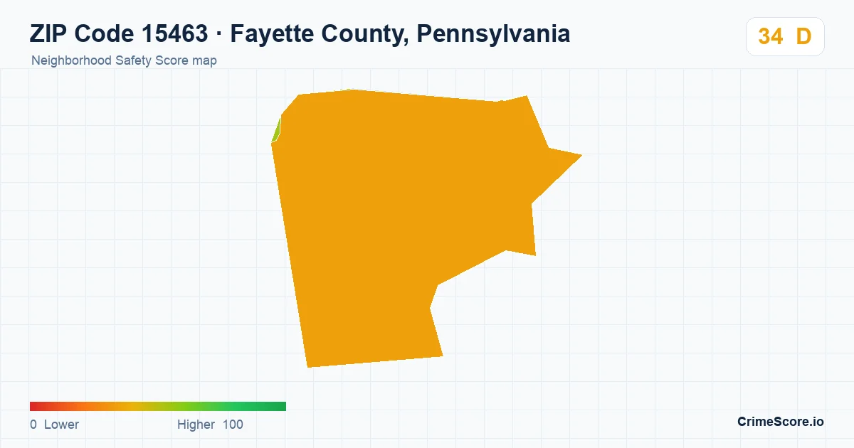 ZIP Code 15463 in Fayette County, Pennsylvania neighborhood Safety Score map