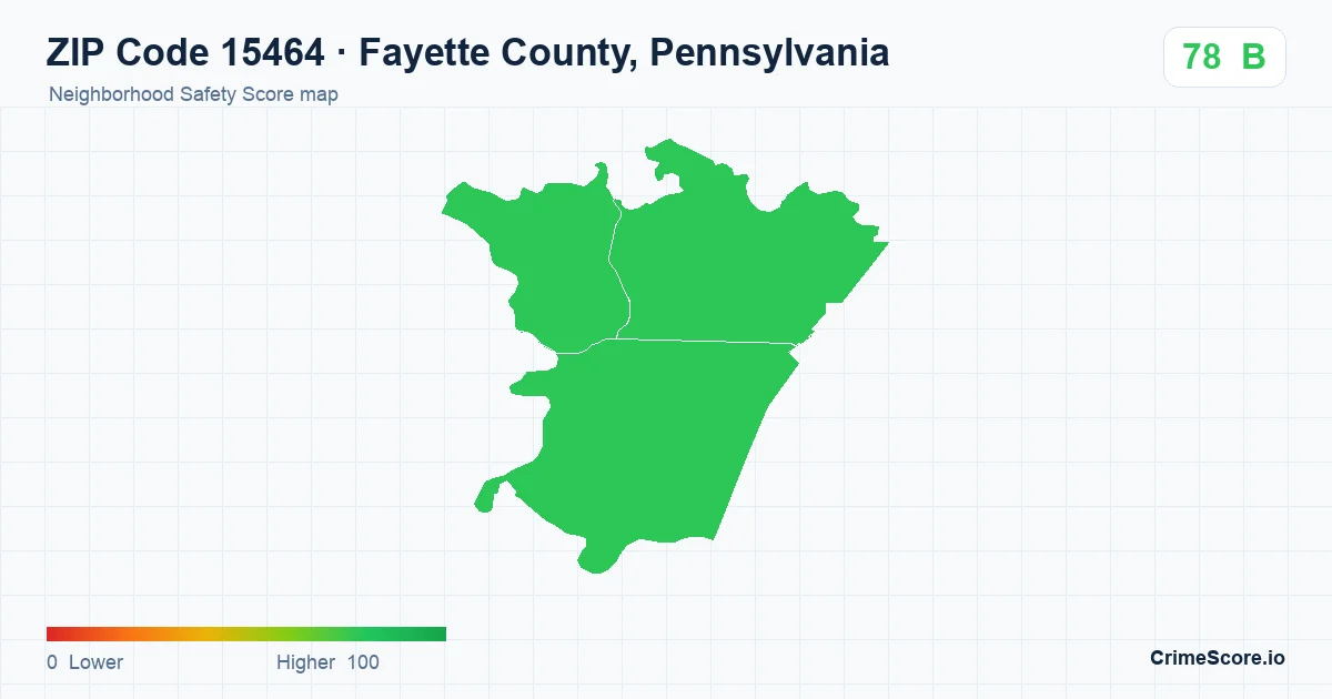 ZIP Code 15464 in Fayette County, Pennsylvania neighborhood Safety Score map