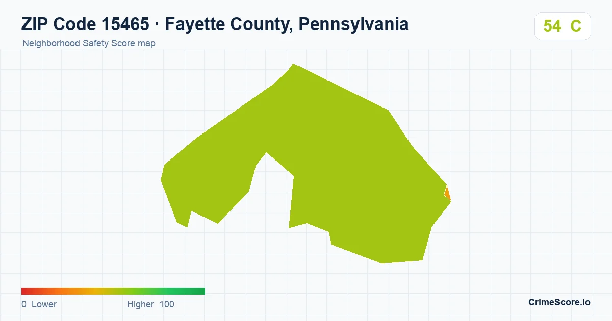 ZIP Code 15465 in Fayette County, Pennsylvania neighborhood Safety Score map
