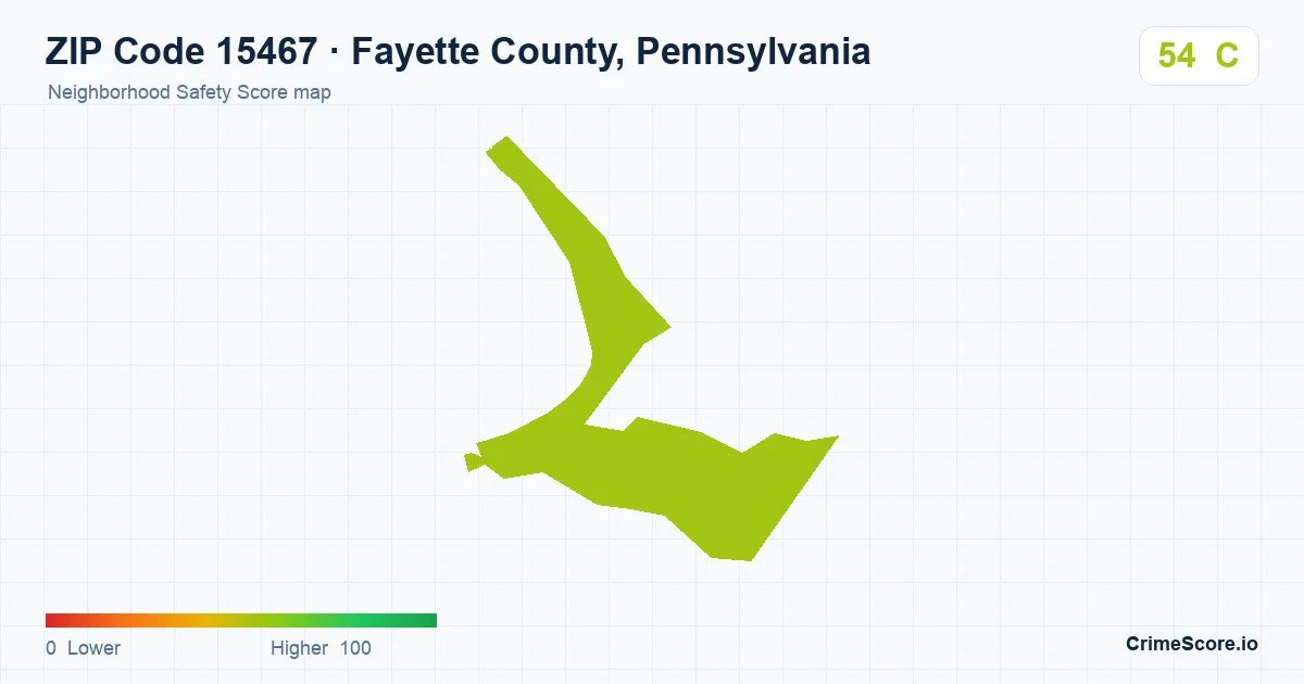 ZIP Code 15467 in Fayette County, Pennsylvania neighborhood Safety Score map