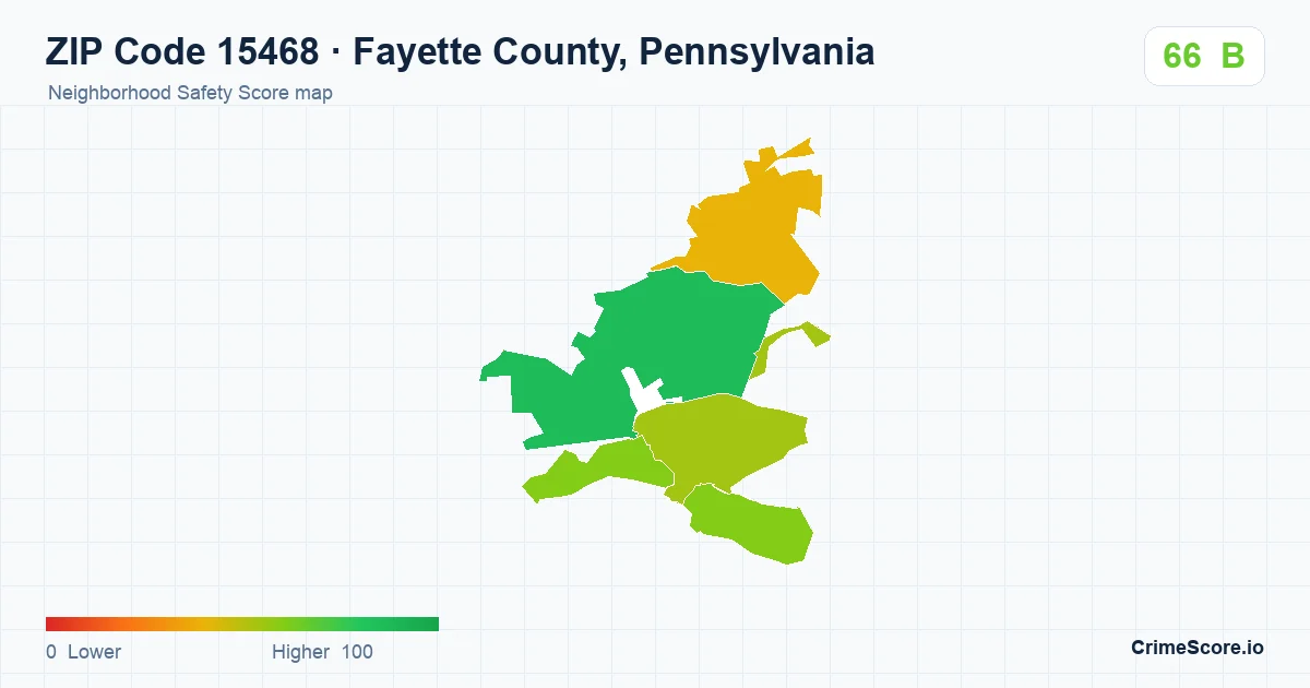 ZIP Code 15468 in Fayette County, Pennsylvania neighborhood Safety Score map