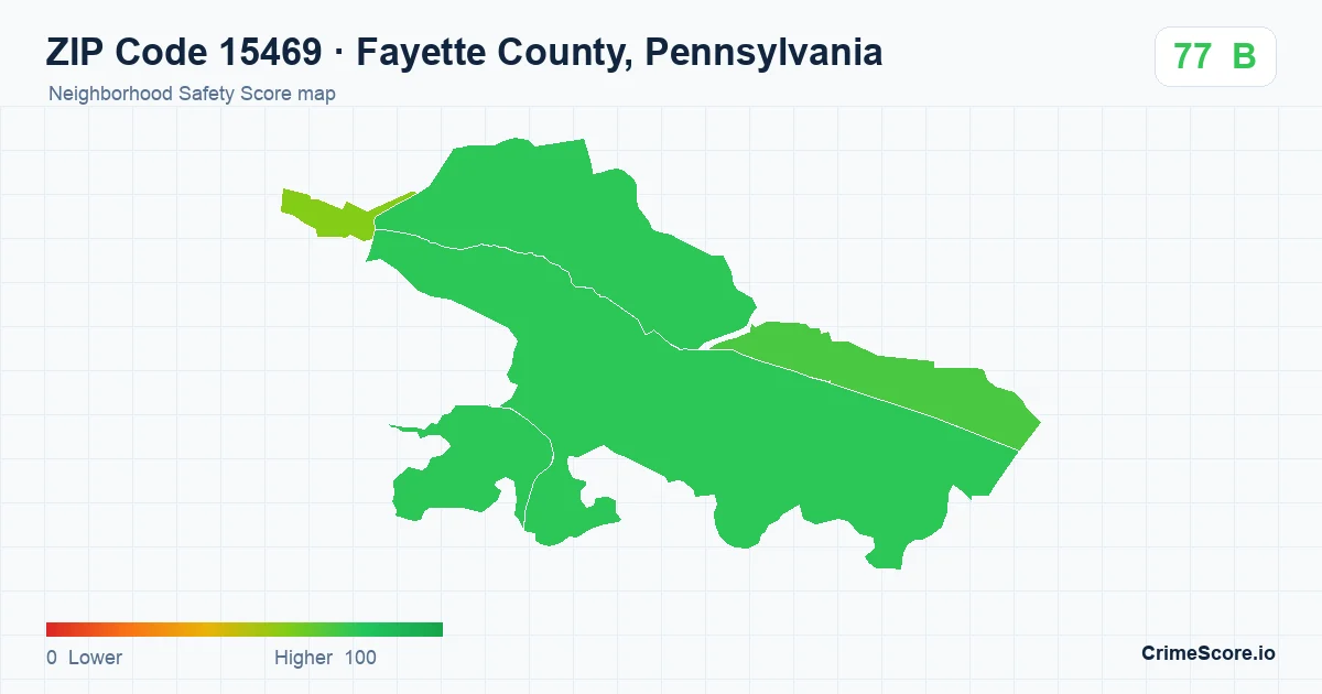 ZIP Code 15469 in Fayette County, Pennsylvania neighborhood Safety Score map