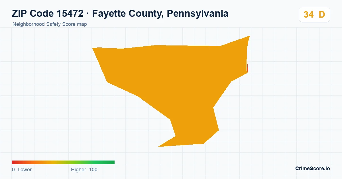 ZIP Code 15472 in Fayette County, Pennsylvania neighborhood Safety Score map