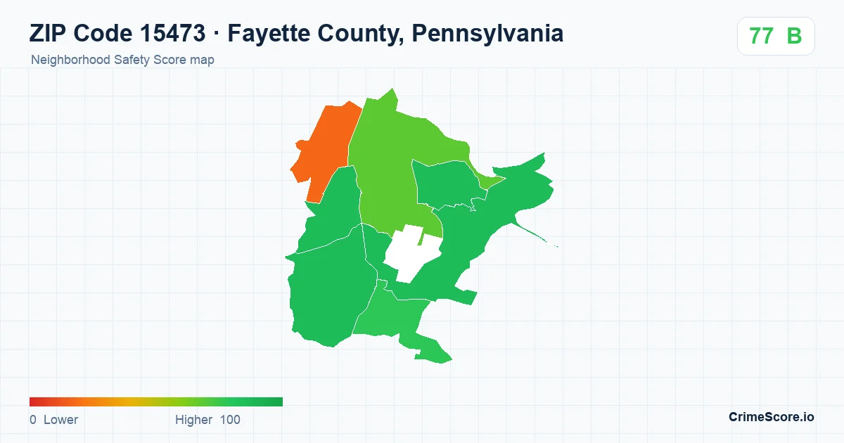 ZIP Code 15473 in Fayette County, Pennsylvania neighborhood Safety Score map