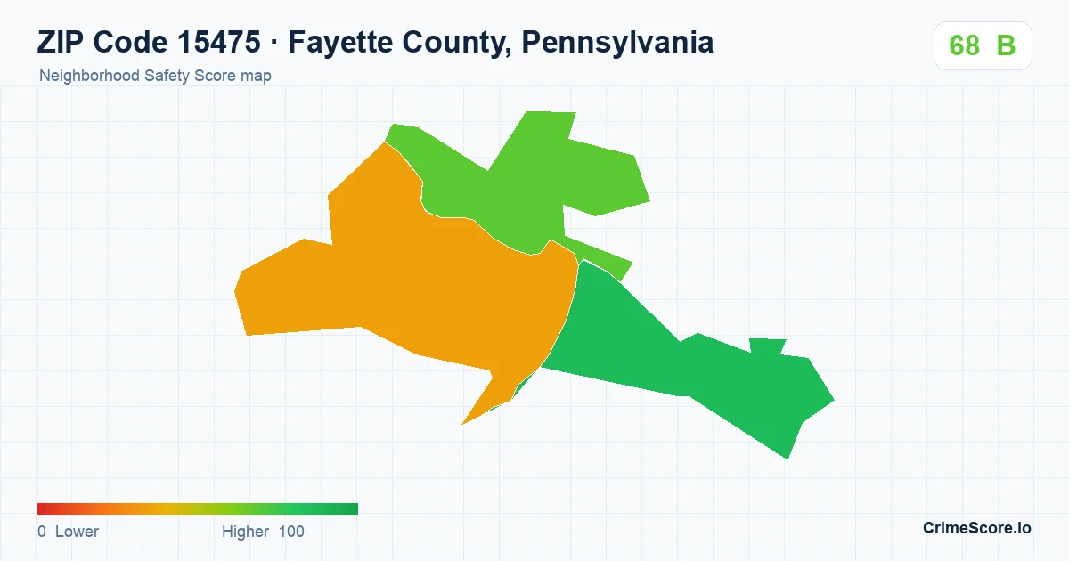 ZIP Code 15475 in Fayette County, Pennsylvania neighborhood Safety Score map