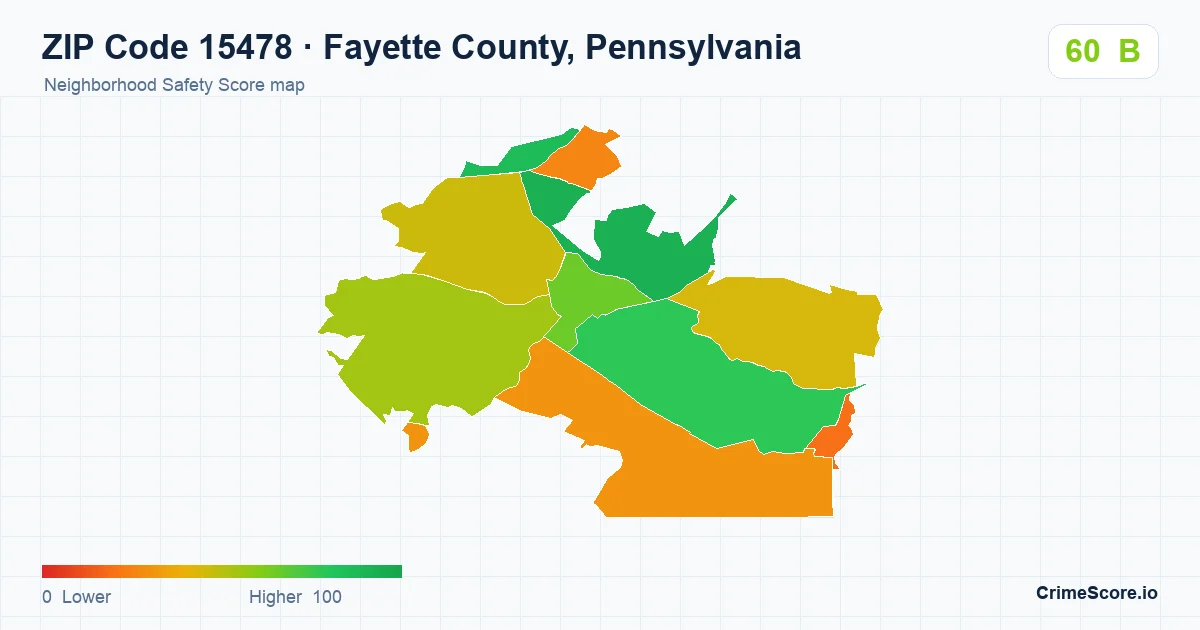 ZIP Code 15478 in Fayette County, Pennsylvania neighborhood Safety Score map