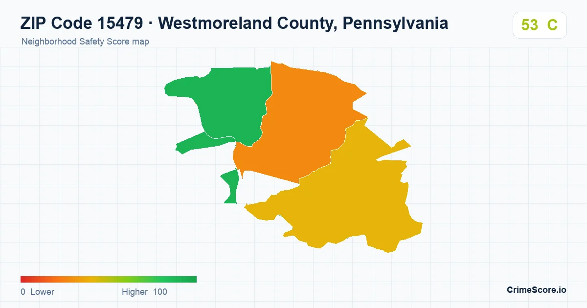 ZIP Code 15479 in Westmoreland County, Pennsylvania neighborhood Safety Score map