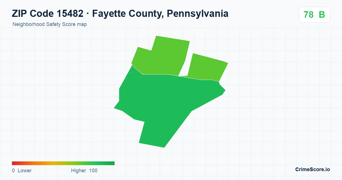 ZIP Code 15482 in Fayette County, Pennsylvania neighborhood Safety Score map