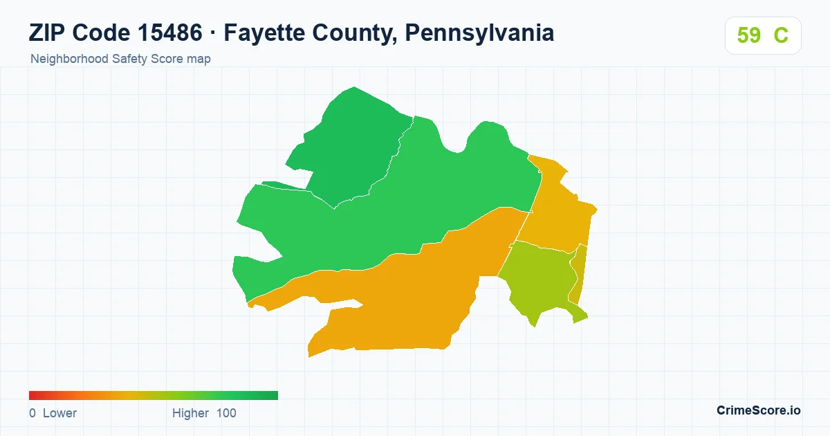 ZIP Code 15486 in Fayette County, Pennsylvania neighborhood Safety Score map