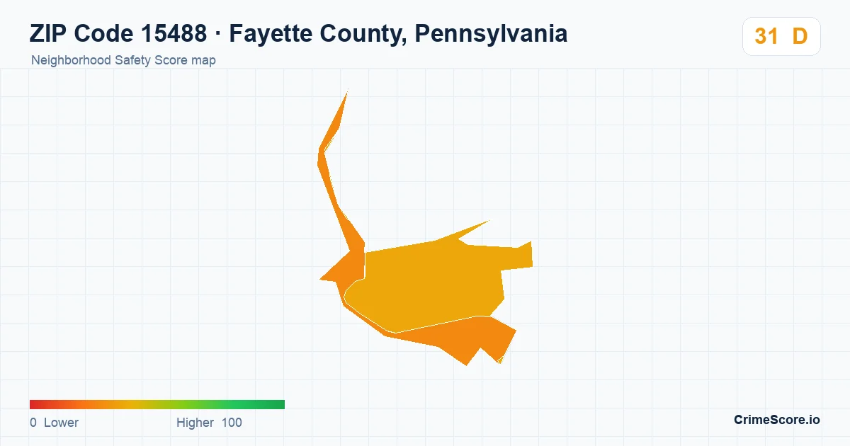 ZIP Code 15488 in Fayette County, Pennsylvania neighborhood Safety Score map