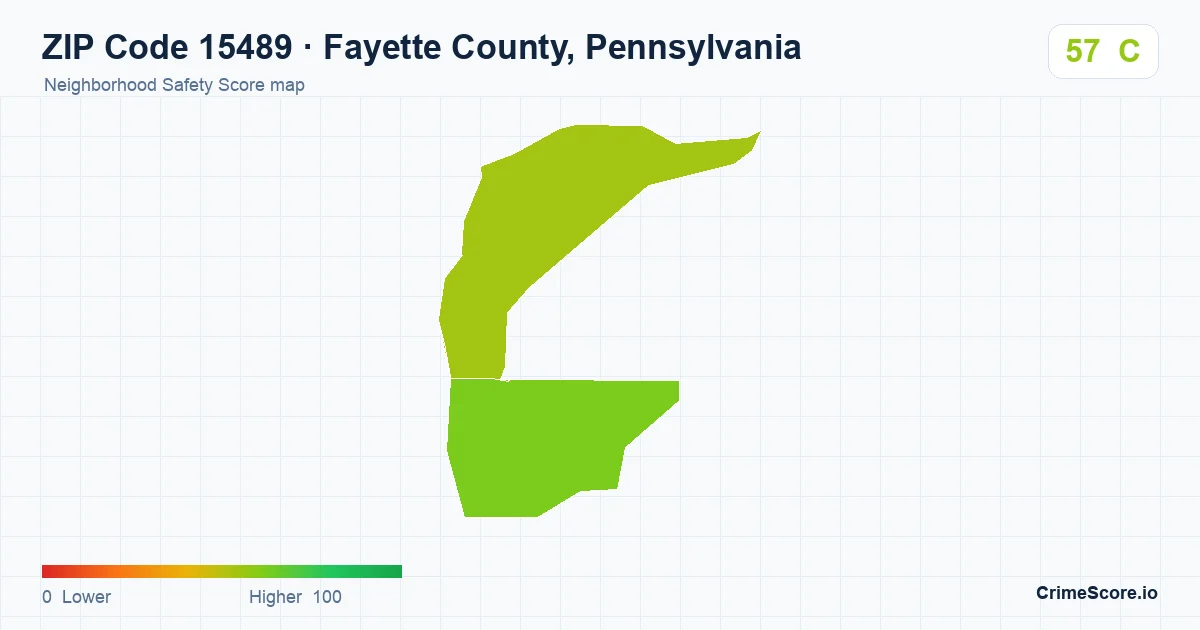 ZIP Code 15489 in Fayette County, Pennsylvania neighborhood Safety Score map