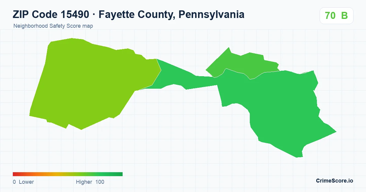 ZIP Code 15490 in Fayette County, Pennsylvania neighborhood Safety Score map