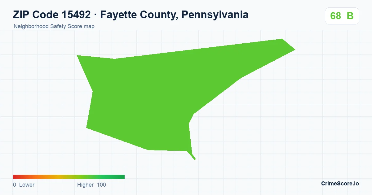 ZIP Code 15492 in Fayette County, Pennsylvania neighborhood Safety Score map