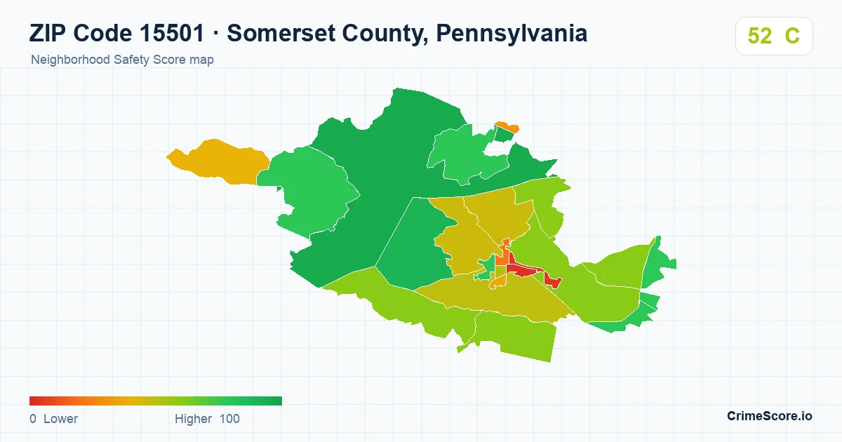 ZIP Code 15501 in Somerset County, Pennsylvania neighborhood Safety Score map