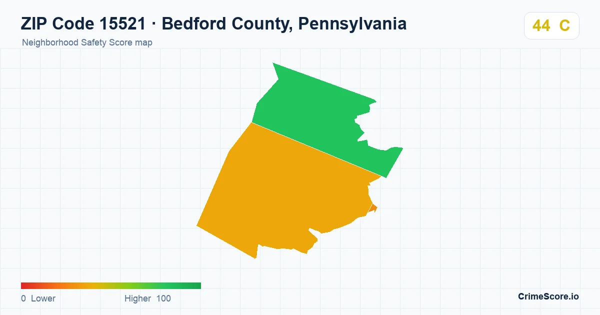 ZIP Code 15521 in Bedford County, Pennsylvania neighborhood Safety Score map
