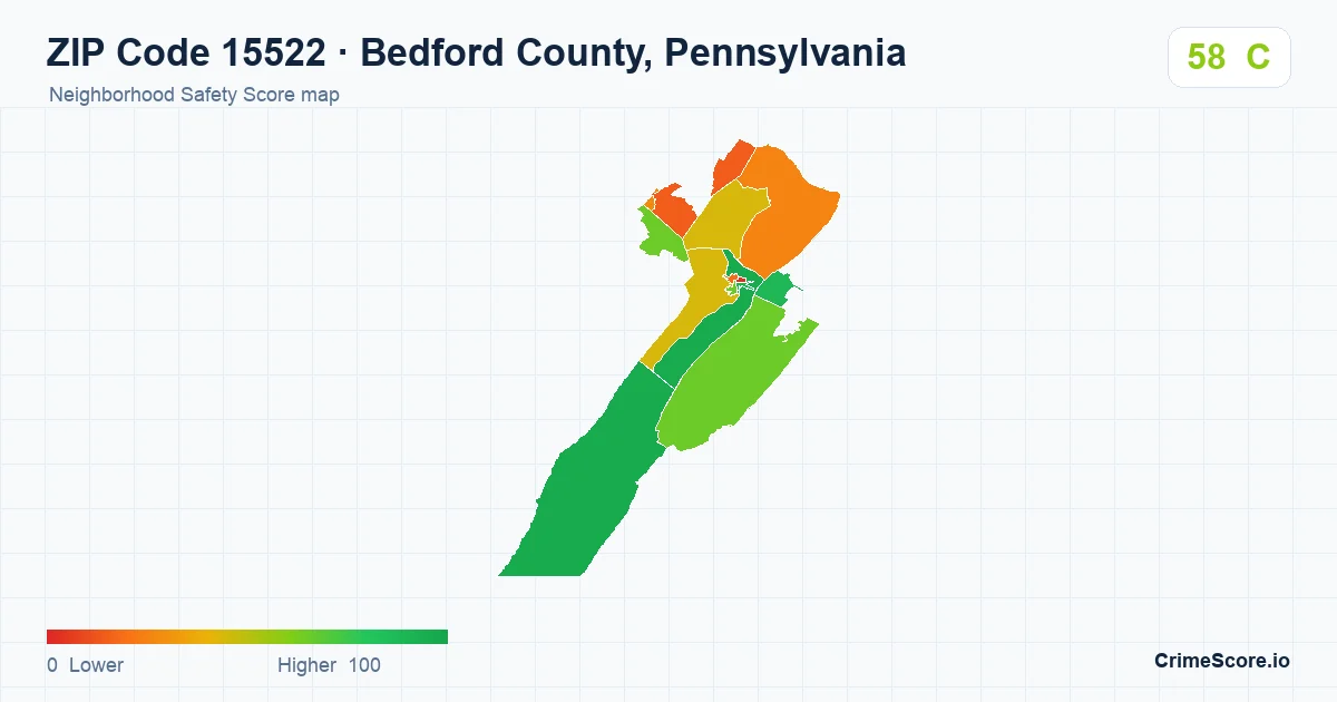 ZIP Code 15522 in Bedford County, Pennsylvania neighborhood Safety Score map