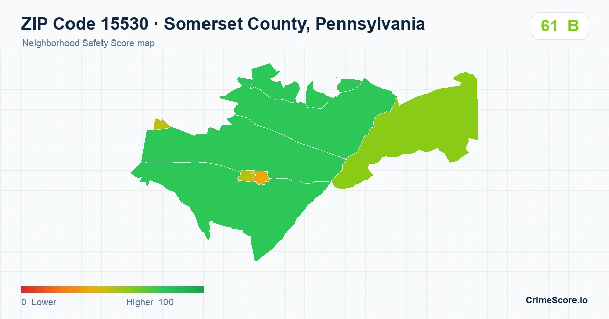 ZIP Code 15530 in Somerset County, Pennsylvania neighborhood Safety Score map