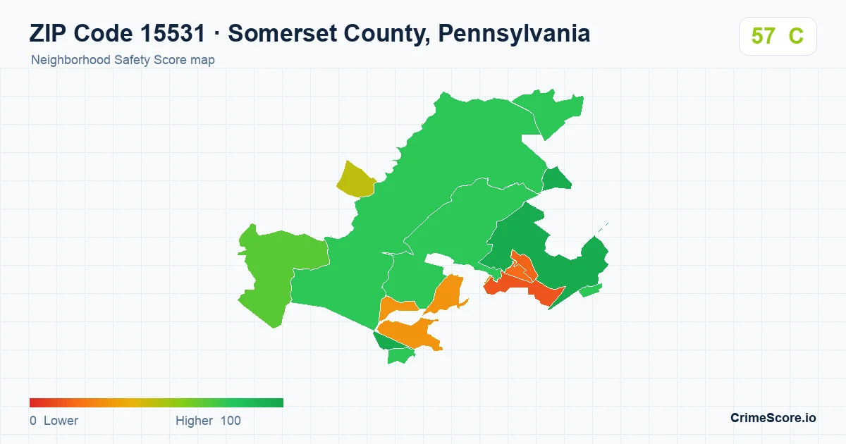ZIP Code 15531 in Somerset County, Pennsylvania neighborhood Safety Score map