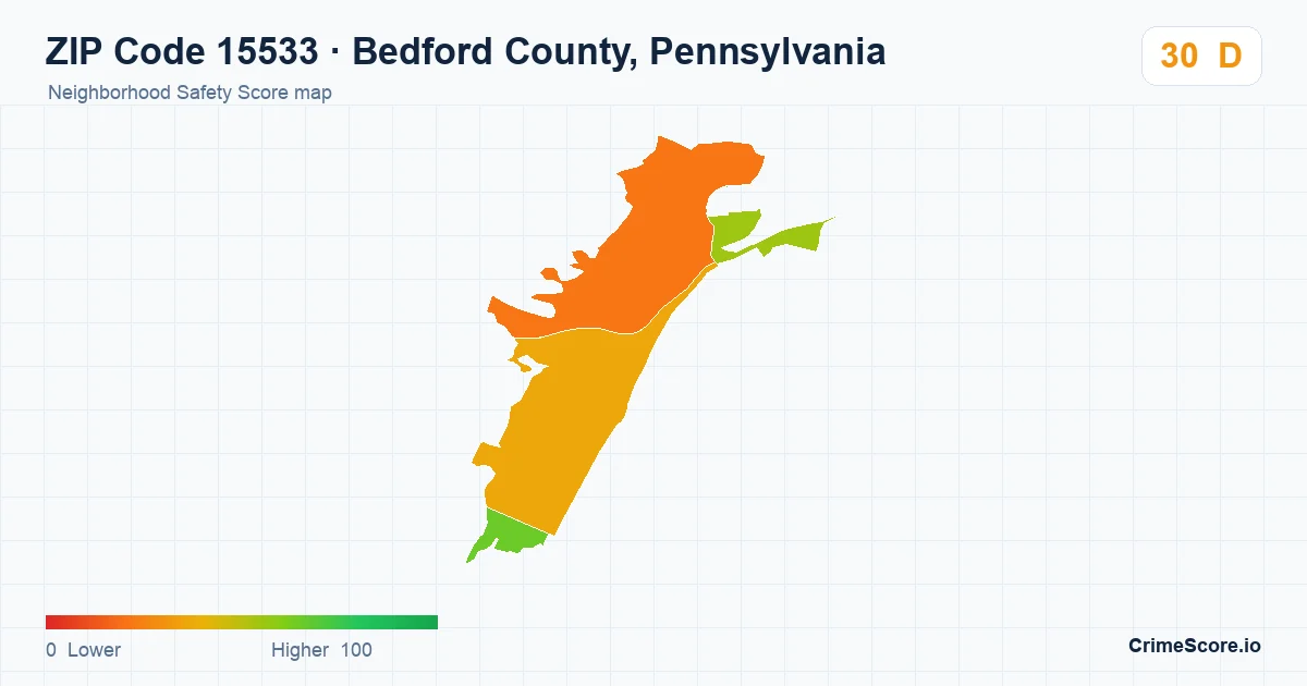 ZIP Code 15533 in Bedford County, Pennsylvania neighborhood Safety Score map