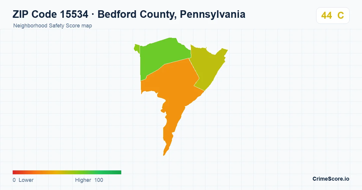 ZIP Code 15534 in Bedford County, Pennsylvania neighborhood Safety Score map