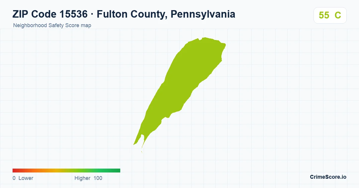 ZIP Code 15536 in Fulton County, Pennsylvania neighborhood Safety Score map