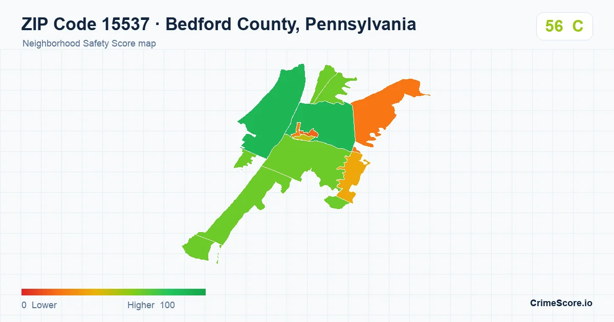 ZIP Code 15537 in Bedford County, Pennsylvania neighborhood Safety Score map