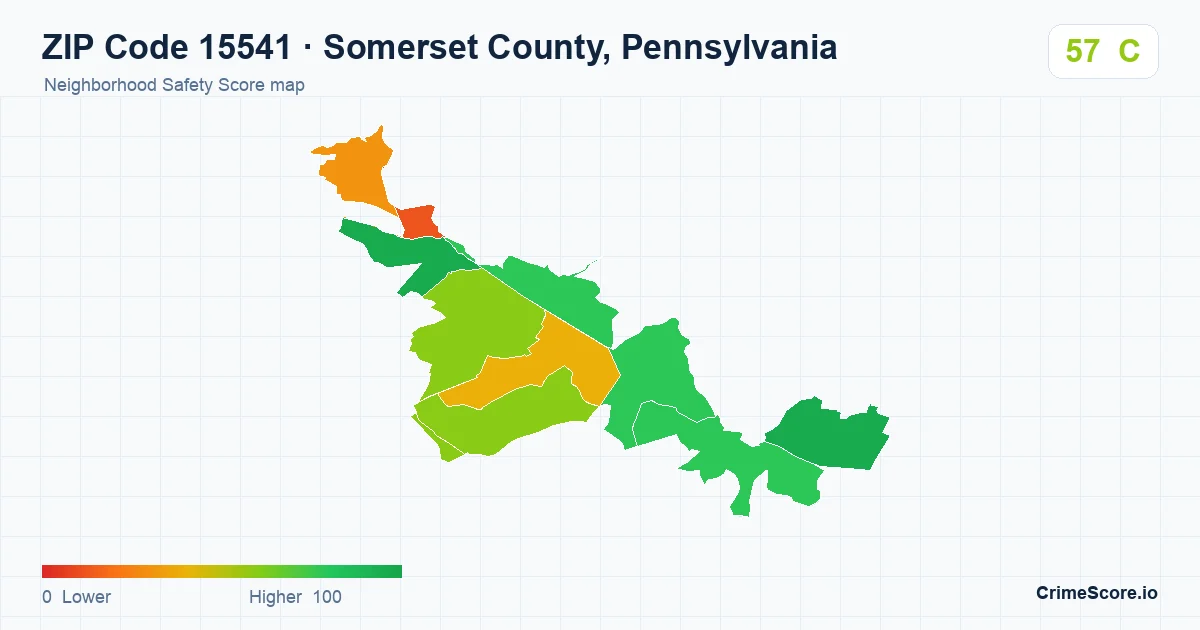 ZIP Code 15541 in Somerset County, Pennsylvania neighborhood Safety Score map