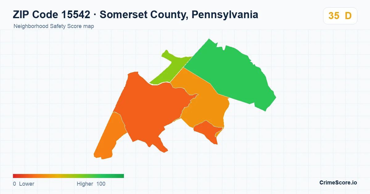 ZIP Code 15542 in Somerset County, Pennsylvania neighborhood Safety Score map