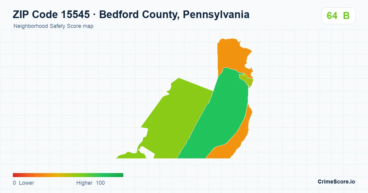 ZIP Code 15545 in Bedford County, Pennsylvania neighborhood Safety Score map