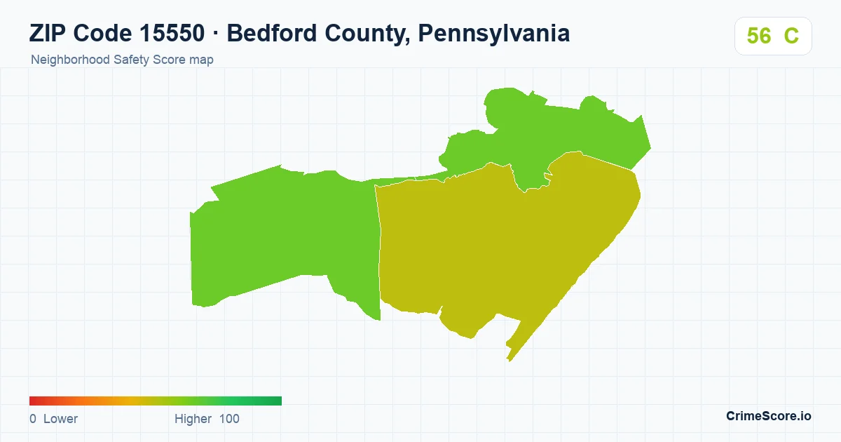 ZIP Code 15550 in Bedford County, Pennsylvania neighborhood Safety Score map