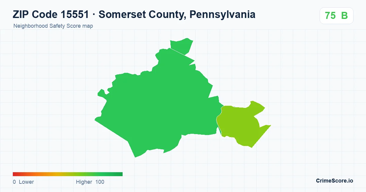 ZIP Code 15551 in Somerset County, Pennsylvania neighborhood Safety Score map