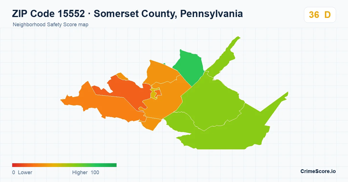 ZIP Code 15552 in Somerset County, Pennsylvania neighborhood Safety Score map