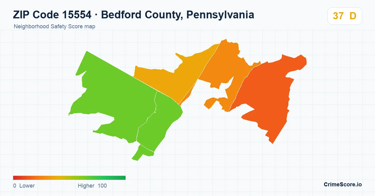 ZIP Code 15554 in Bedford County, Pennsylvania neighborhood Safety Score map