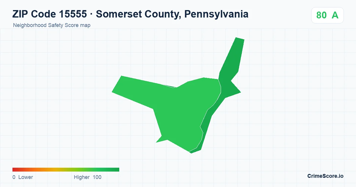 ZIP Code 15555 in Somerset County, Pennsylvania neighborhood Safety Score map
