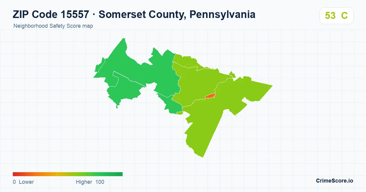ZIP Code 15557 in Somerset County, Pennsylvania neighborhood Safety Score map