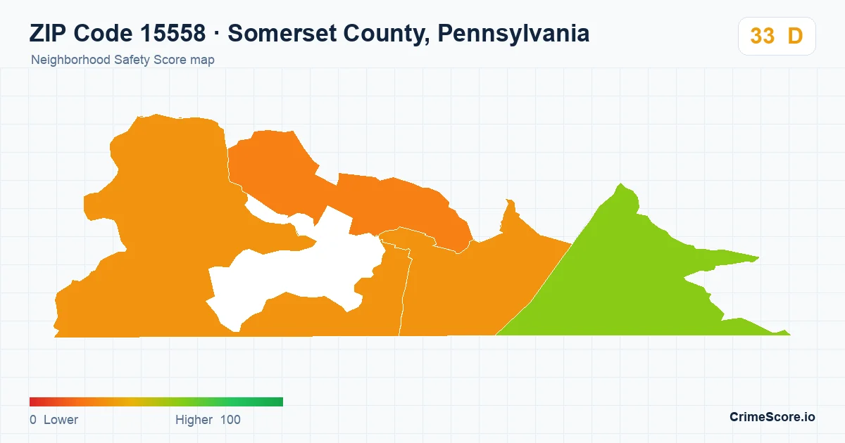 ZIP Code 15558 in Somerset County, Pennsylvania neighborhood Safety Score map