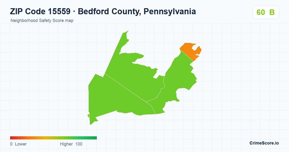 ZIP Code 15559 in Bedford County, Pennsylvania neighborhood Safety Score map