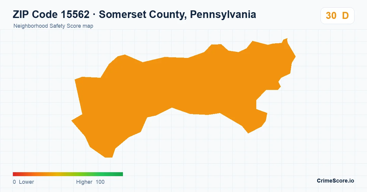 ZIP Code 15562 in Somerset County, Pennsylvania neighborhood Safety Score map