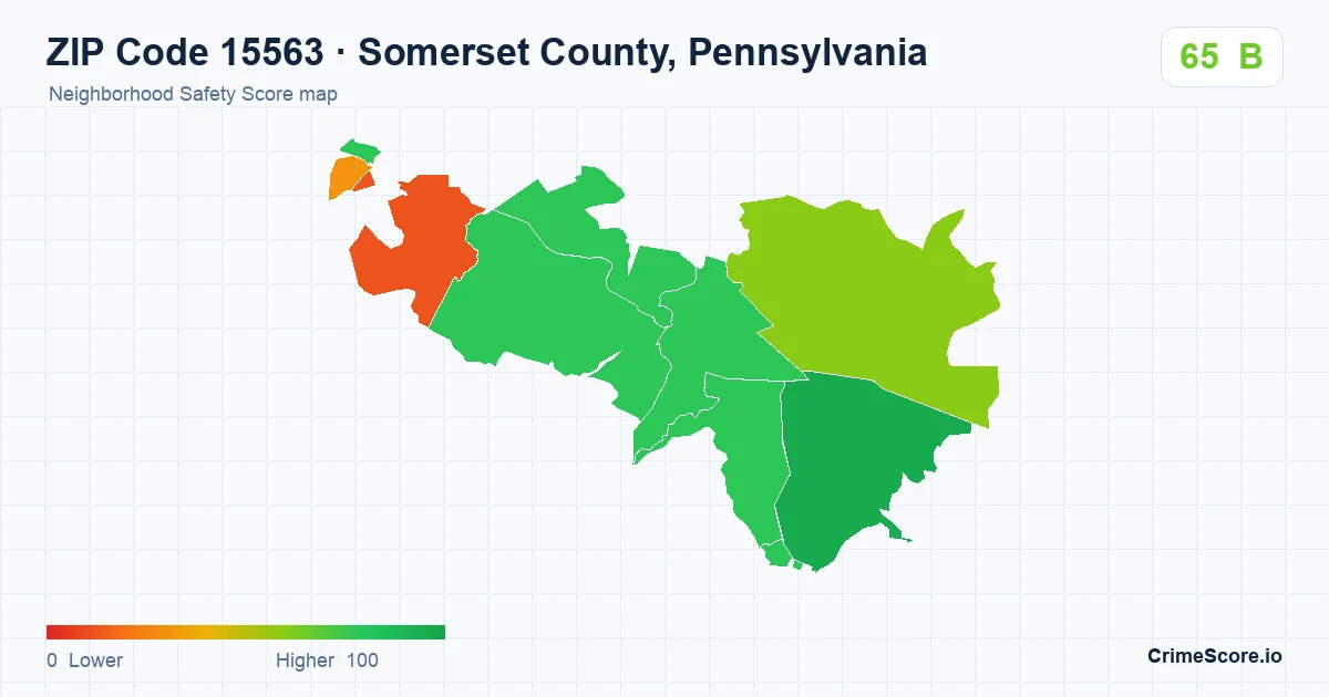 ZIP Code 15563 in Somerset County, Pennsylvania neighborhood Safety Score map