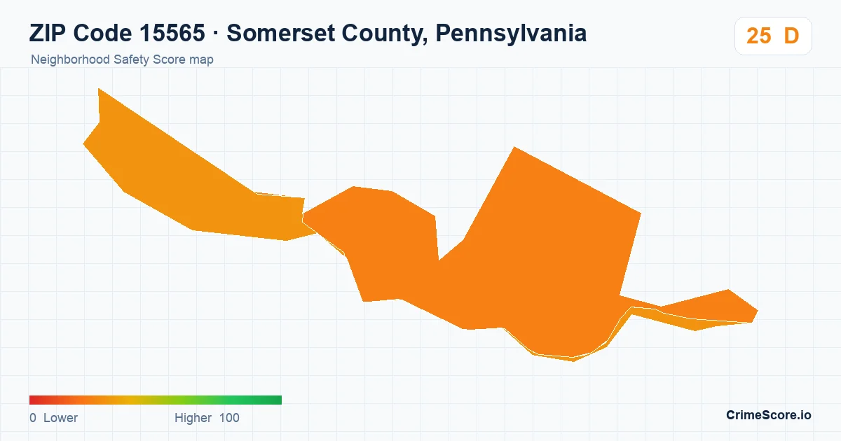 ZIP Code 15565 in Somerset County, Pennsylvania neighborhood Safety Score map